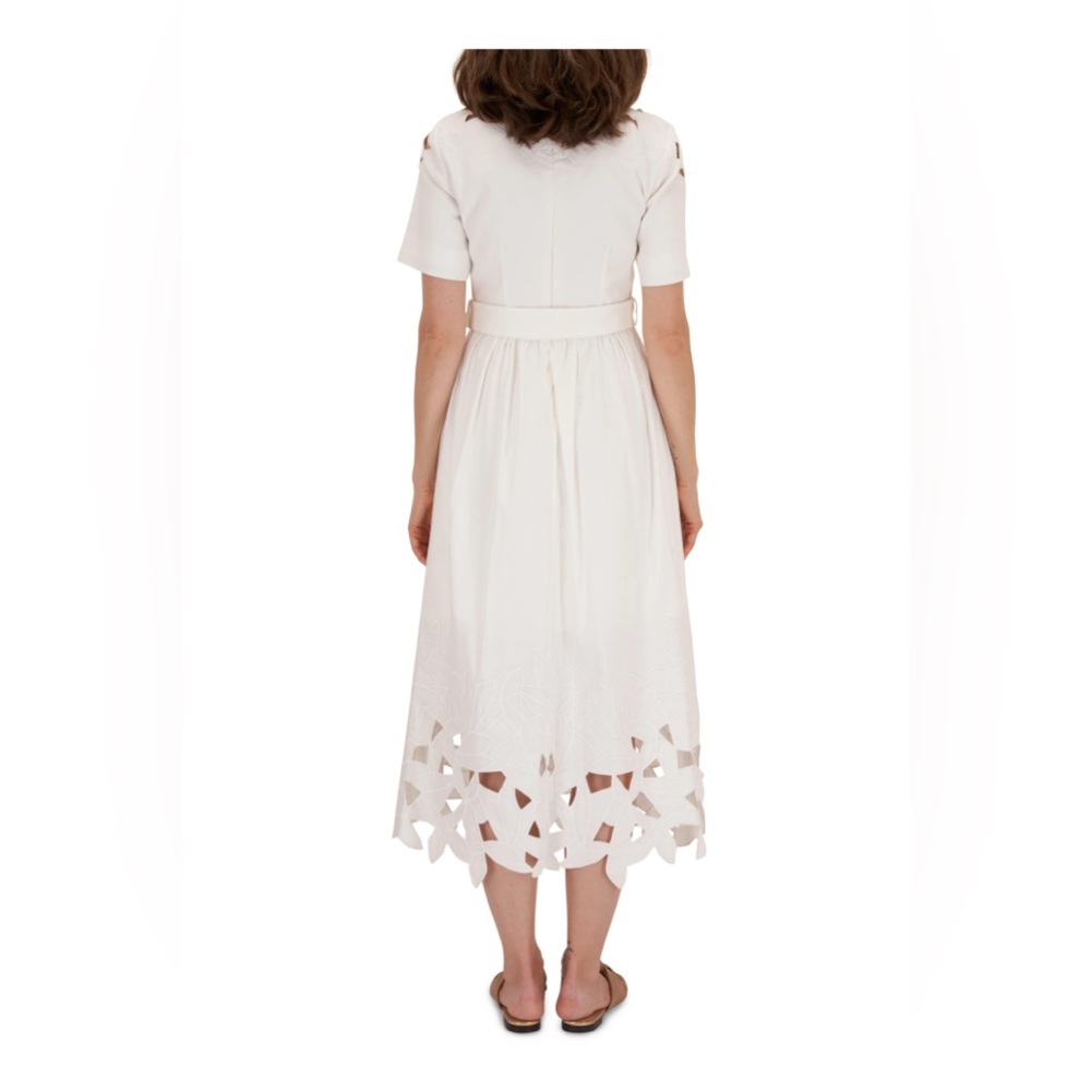 NWT SIMKHAI White Jilly Abstract Embroidery Short Sleeve Midi Dress US 4 $395 - Picture 2 of 10